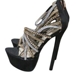 Machi Cosmo Stunning Embellished Rhinestones & Suede Strappy platform heels